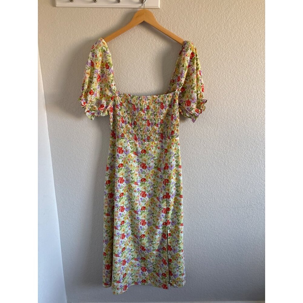 ASTR the Label Fairycore Floral Garden midi smocked dress with slit